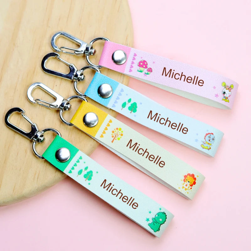 Custom Leather Kids Name Keychain